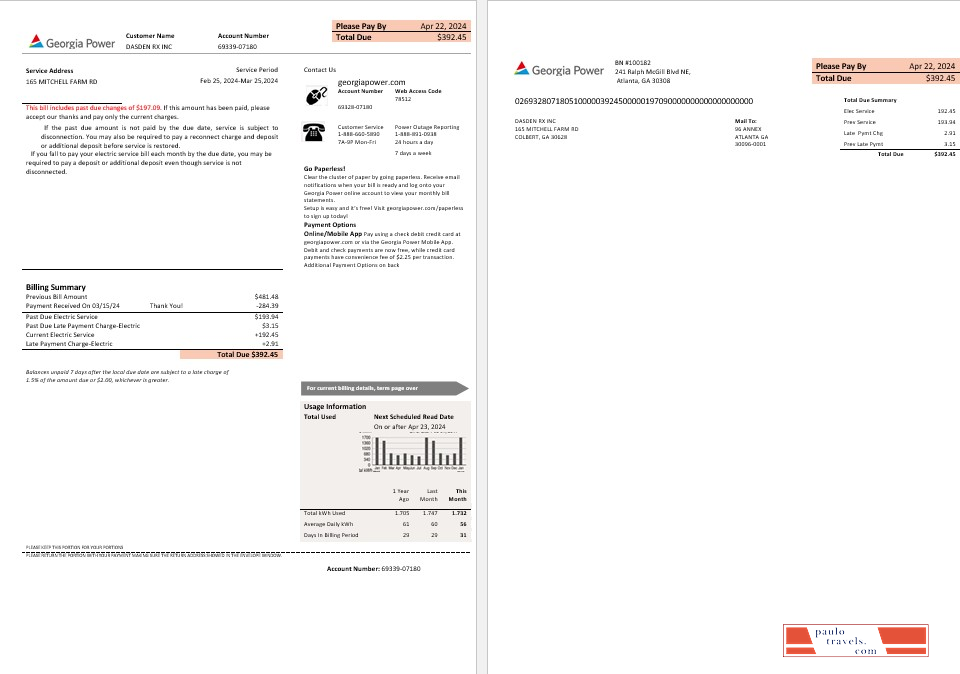 USA Georgia Power business utility new brand bill template in Word and PDF formats, fully editable